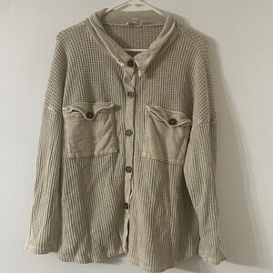 Shop the cue women Textured Waffle-Knit Button Pocket in Light Beige